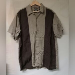 Haggar Tan and Brown Casual Button Down Shirt